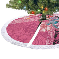 Hawaii Mele Kalikimaka Tree Skirt Funny Santa with Tribal Tattoos Kakau Pink Color - Polynesian Pride