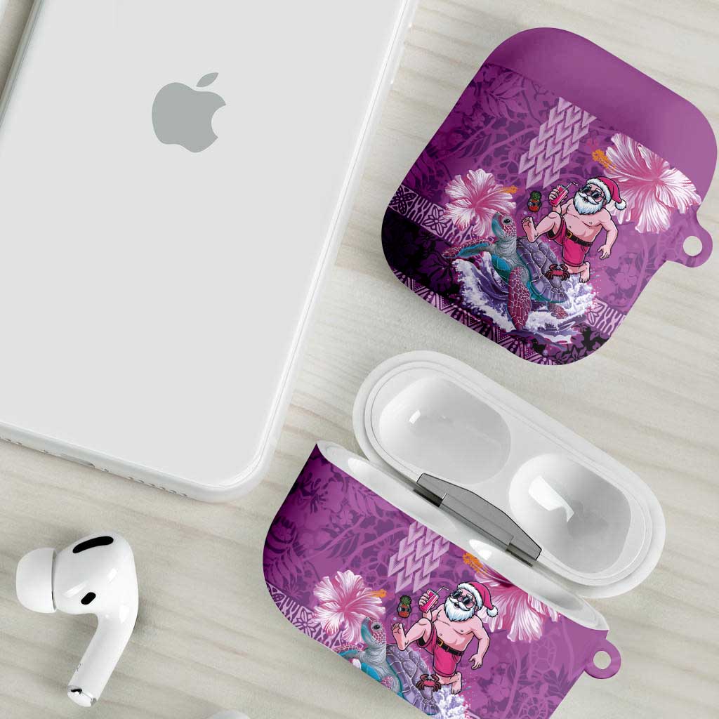 Hawaii Mele Kalikimaka AirPods Case Funny Santa with Tribal Tattoos Kakau Purple Color - Polynesian Pride
