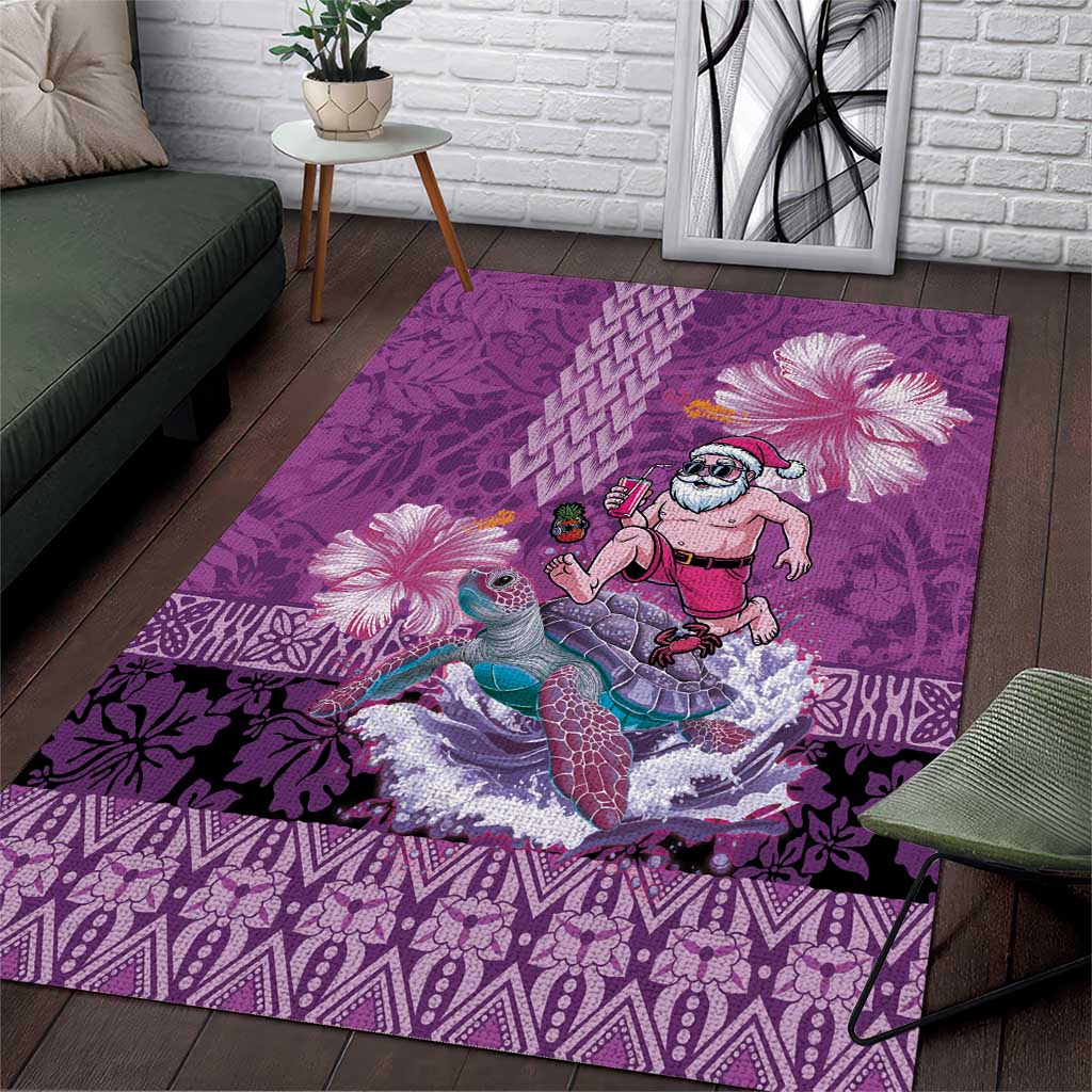 Hawaii Mele Kalikimaka Area Rug Funny Santa with Tribal Tattoos Kakau Purple Color - Polynesian Pride