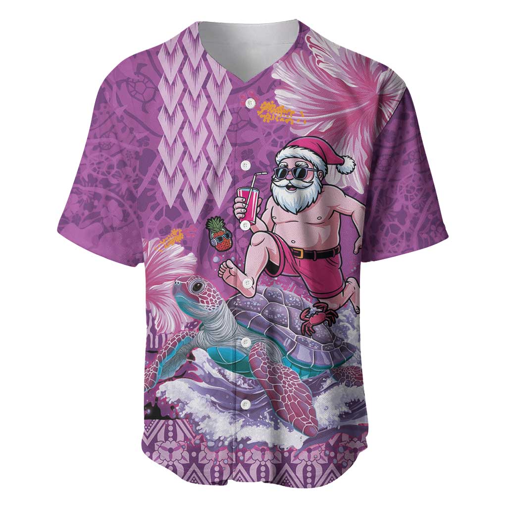 Hawaii Mele Kalikimaka Baseball Jersey Funny Santa with Tribal Tattoos Kakau Purple Color - Polynesian Pride