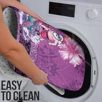 Hawaii Mele Kalikimaka Bathroom Set Funny Santa with Tribal Tattoos Kakau Purple Color - Polynesian Pride