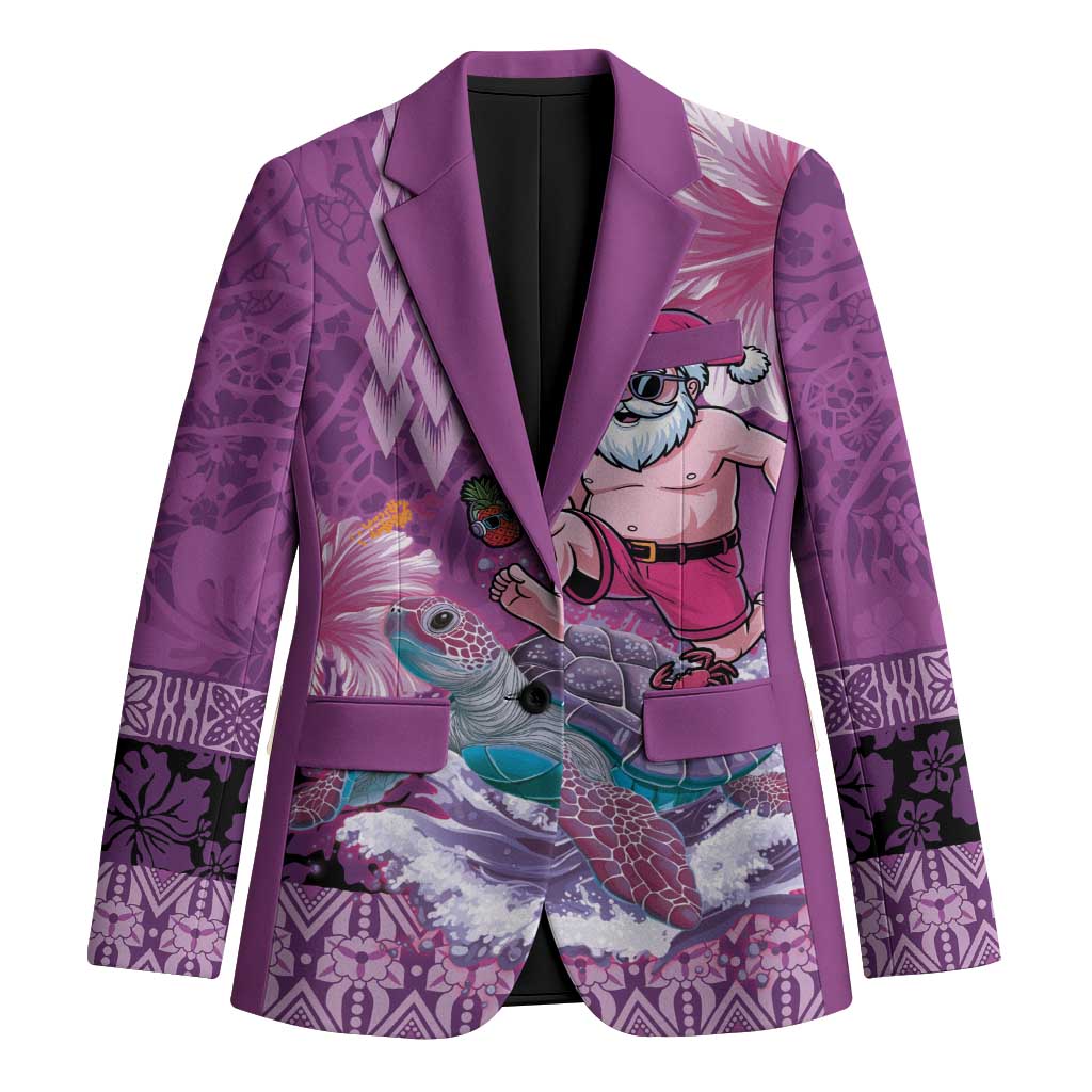 Hawaii Mele Kalikimaka Blazer Funny Santa with Tribal Tattoos Kakau Purple Color - Polynesian Pride