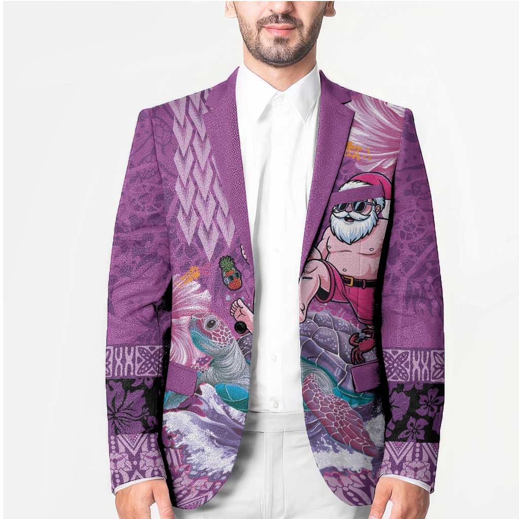 Hawaii Mele Kalikimaka Blazer Funny Santa with Tribal Tattoos Kakau Purple Color - Polynesian Pride