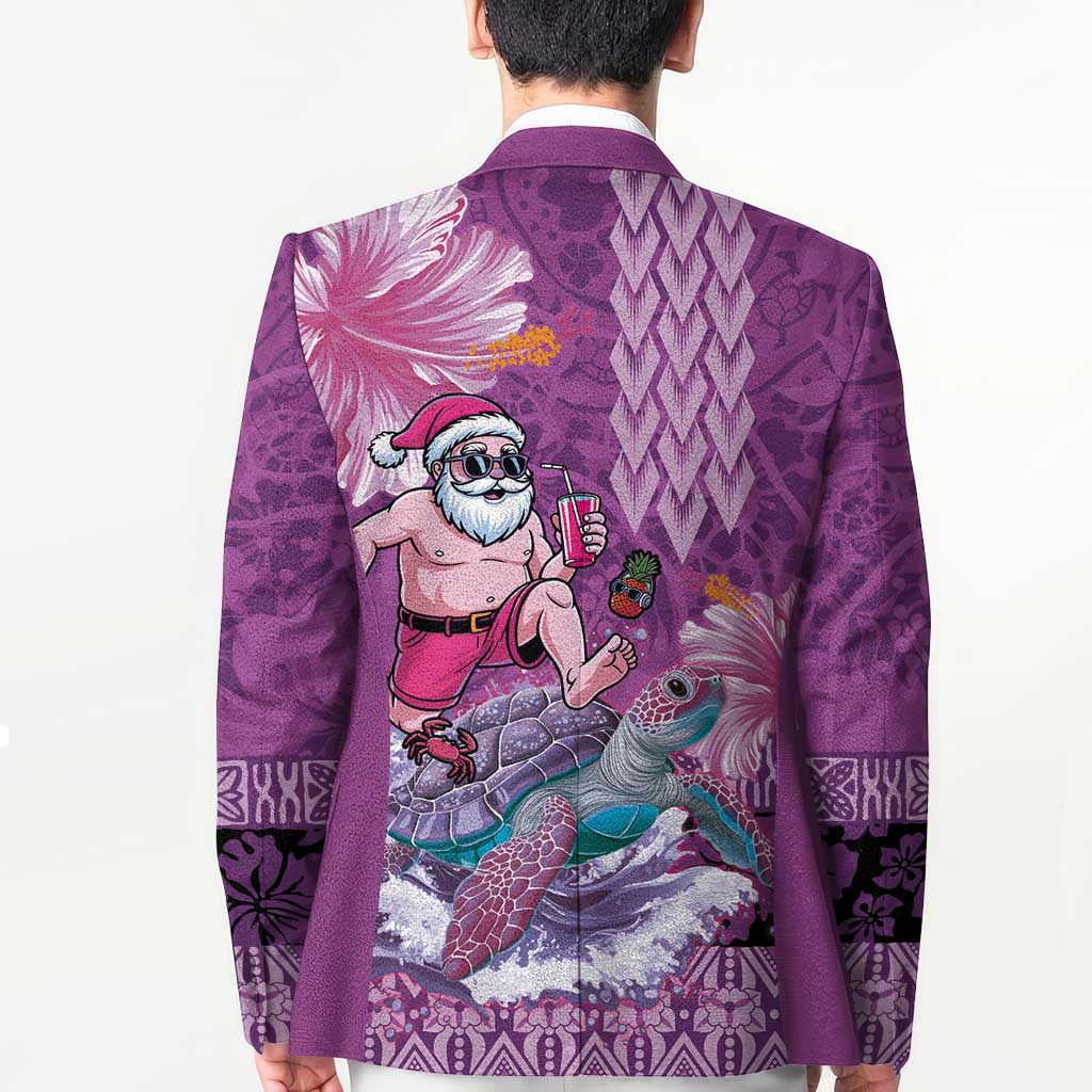 Hawaii Mele Kalikimaka Blazer Funny Santa with Tribal Tattoos Kakau Purple Color - Polynesian Pride