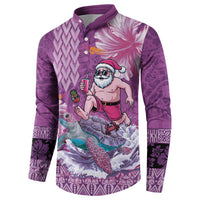 Hawaii Mele Kalikimaka Button Sweatshirt Funny Santa with Tribal Tattoos Kakau Purple Color - Polynesian Pride