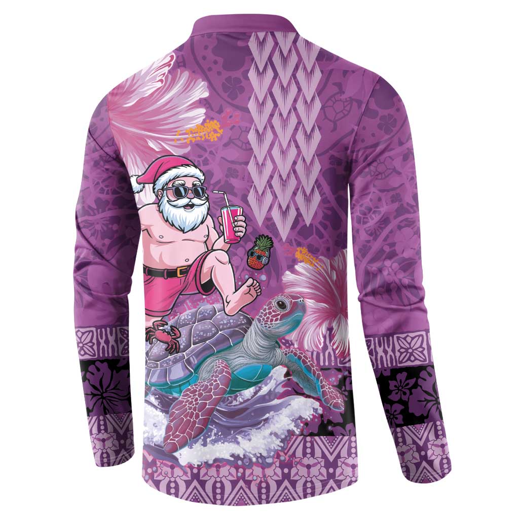 Hawaii Mele Kalikimaka Button Sweatshirt Funny Santa with Tribal Tattoos Kakau Purple Color - Polynesian Pride