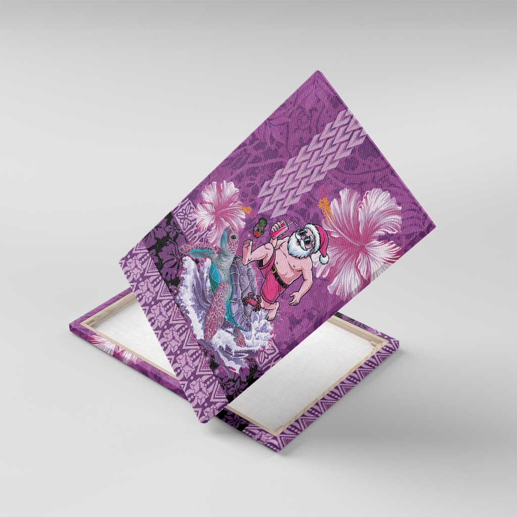 Hawaii Mele Kalikimaka Canvas Wall Art Funny Santa with Tribal Tattoos Kakau Purple Color - Polynesian Pride