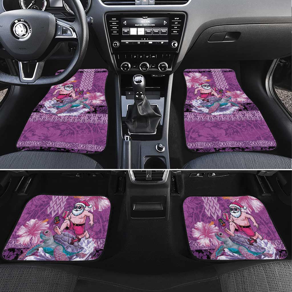 Hawaii Mele Kalikimaka Car Mats Funny Santa with Tribal Tattoos Kakau Purple Color - Polynesian Pride