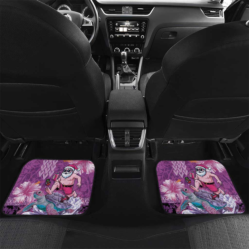 Hawaii Mele Kalikimaka Car Mats Funny Santa with Tribal Tattoos Kakau Purple Color - Polynesian Pride