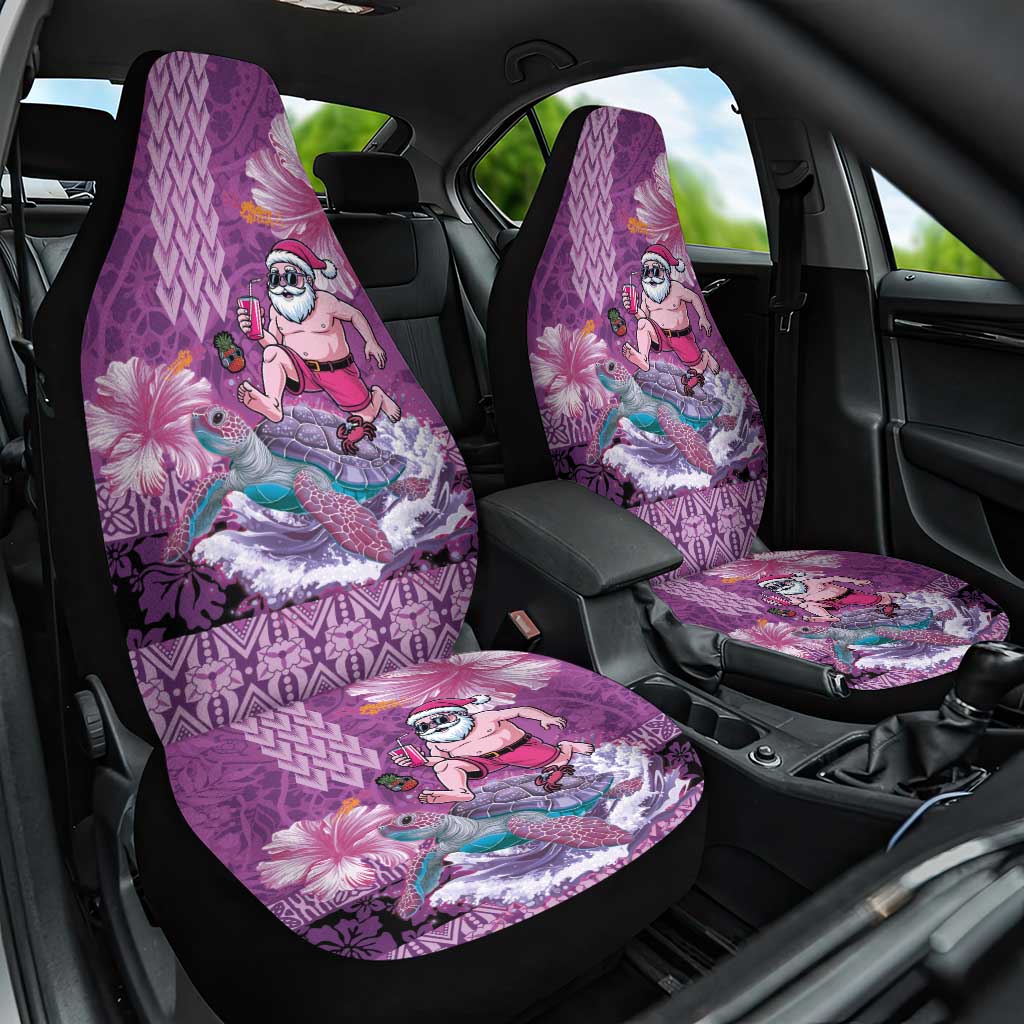 Hawaii Mele Kalikimaka Car Seat Cover Funny Santa with Tribal Tattoos Kakau Purple Color - Polynesian Pride