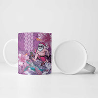Hawaii Mele Kalikimaka Ceramic Mug Funny Santa with Tribal Tattoos Kakau Purple Color - Polynesian Pride