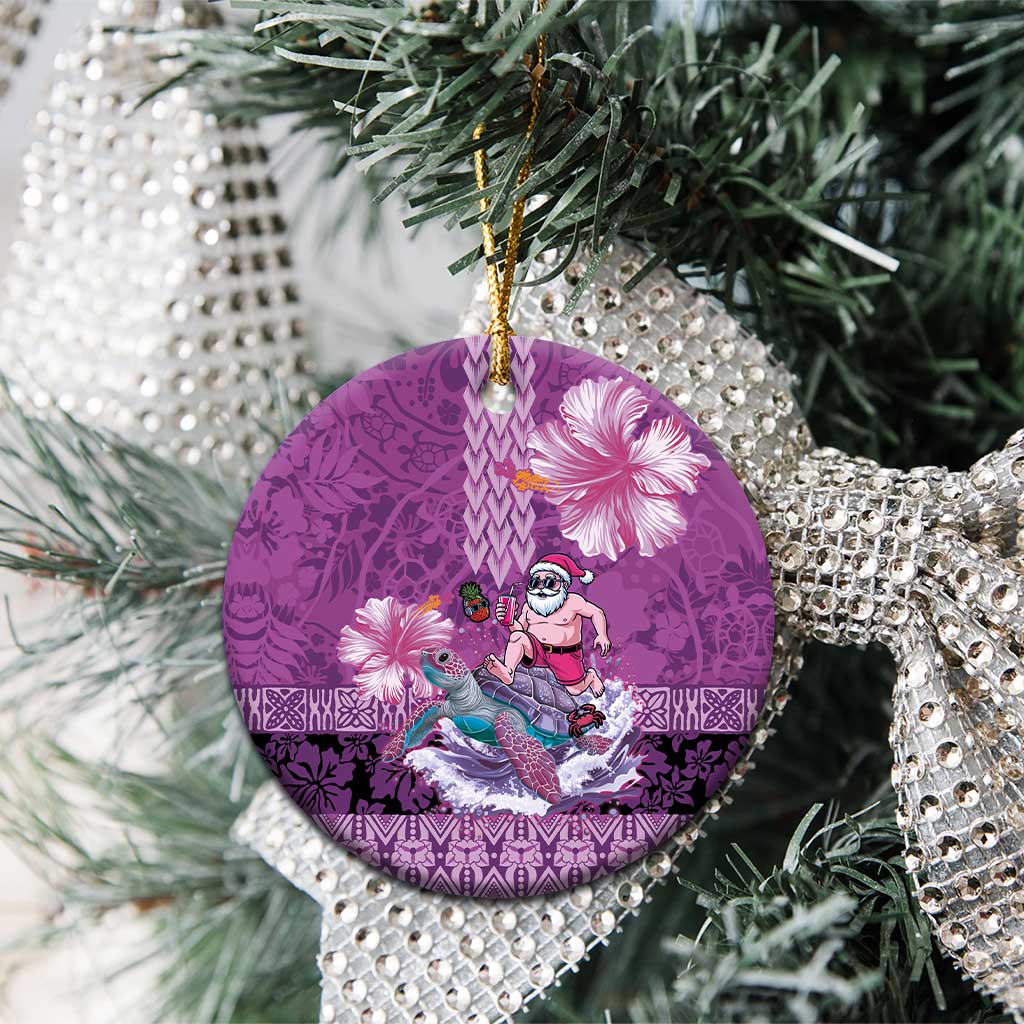 Hawaii Mele Kalikimaka Ceramic Ornament Funny Santa with Tribal Tattoos Kakau Purple Color - Polynesian Pride