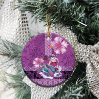 Hawaii Mele Kalikimaka Ceramic Ornament Funny Santa with Tribal Tattoos Kakau Purple Color - Polynesian Pride