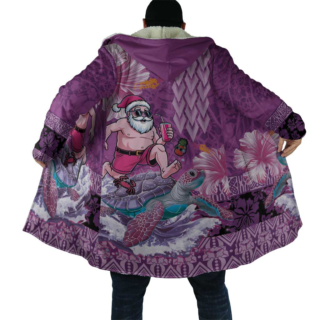 Hawaii Mele Kalikimaka Cloak Funny Santa with Tribal Tattoos Kakau Purple Color - Polynesian Pride