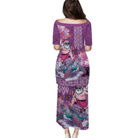 Hawaii Mele Kalikimaka Family Matching Puletasi and Hawaiian Shirt Funny Santa with Tribal Tattoos Kakau Purple Color - Polynesian Pride