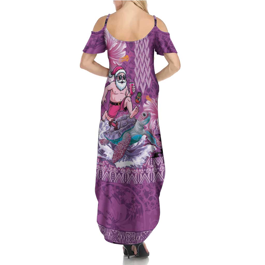 Hawaii Mele Kalikimaka Family Matching Summer Maxi Dress and Hawaiian Shirt Funny Santa with Tribal Tattoos Kakau Purple Color - Polynesian Pride