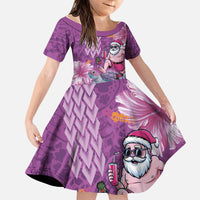 Hawaii Mele Kalikimaka Family Matching Tank Maxi Dress and Hawaiian Shirt Funny Santa with Tribal Tattoos Kakau Purple Color LT03 Daughter's Dress Purple - Polynesian Pride