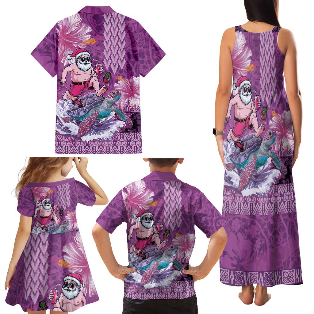 Hawaii Mele Kalikimaka Family Matching Tank Maxi Dress and Hawaiian Shirt Funny Santa with Tribal Tattoos Kakau Purple Color LT03 - Polynesian Pride
