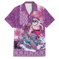 Hawaii Mele Kalikimaka Family Matching Tank Maxi Dress and Hawaiian Shirt Funny Santa with Tribal Tattoos Kakau Purple Color LT03 Dad's Shirt - Short Sleeve Purple - Polynesian Pride