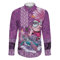 Hawaii Mele Kalikimaka Family Matching Tank Maxi Dress and Hawaiian Shirt Funny Santa with Tribal Tattoos Kakau Purple Color LT03 Dad's Shirt - Long Sleeve Purple - Polynesian Pride