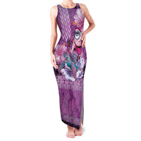 Hawaii Mele Kalikimaka Family Matching Tank Maxi Dress and Hawaiian Shirt Funny Santa with Tribal Tattoos Kakau Purple Color LT03 Mom's Dress Purple - Polynesian Pride