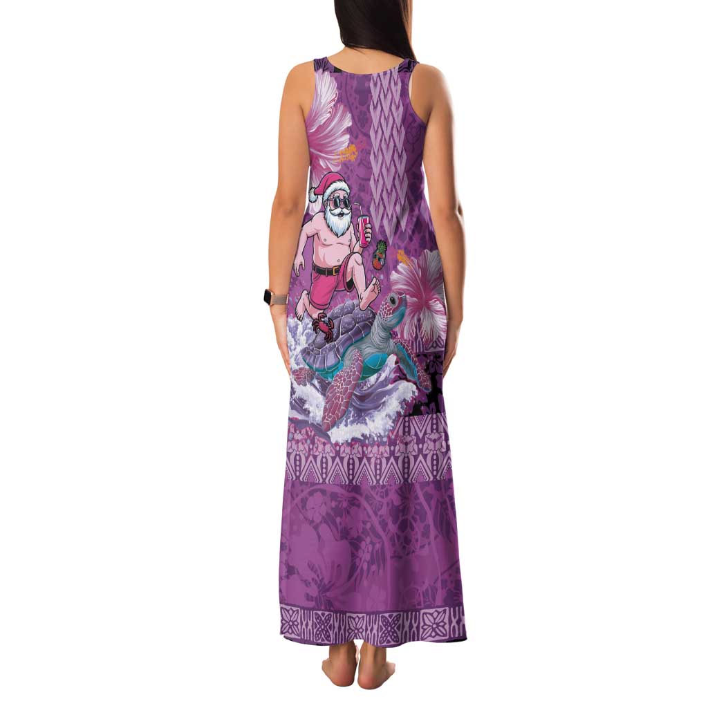 Hawaii Mele Kalikimaka Family Matching Tank Maxi Dress and Hawaiian Shirt Funny Santa with Tribal Tattoos Kakau Purple Color LT03 - Polynesian Pride