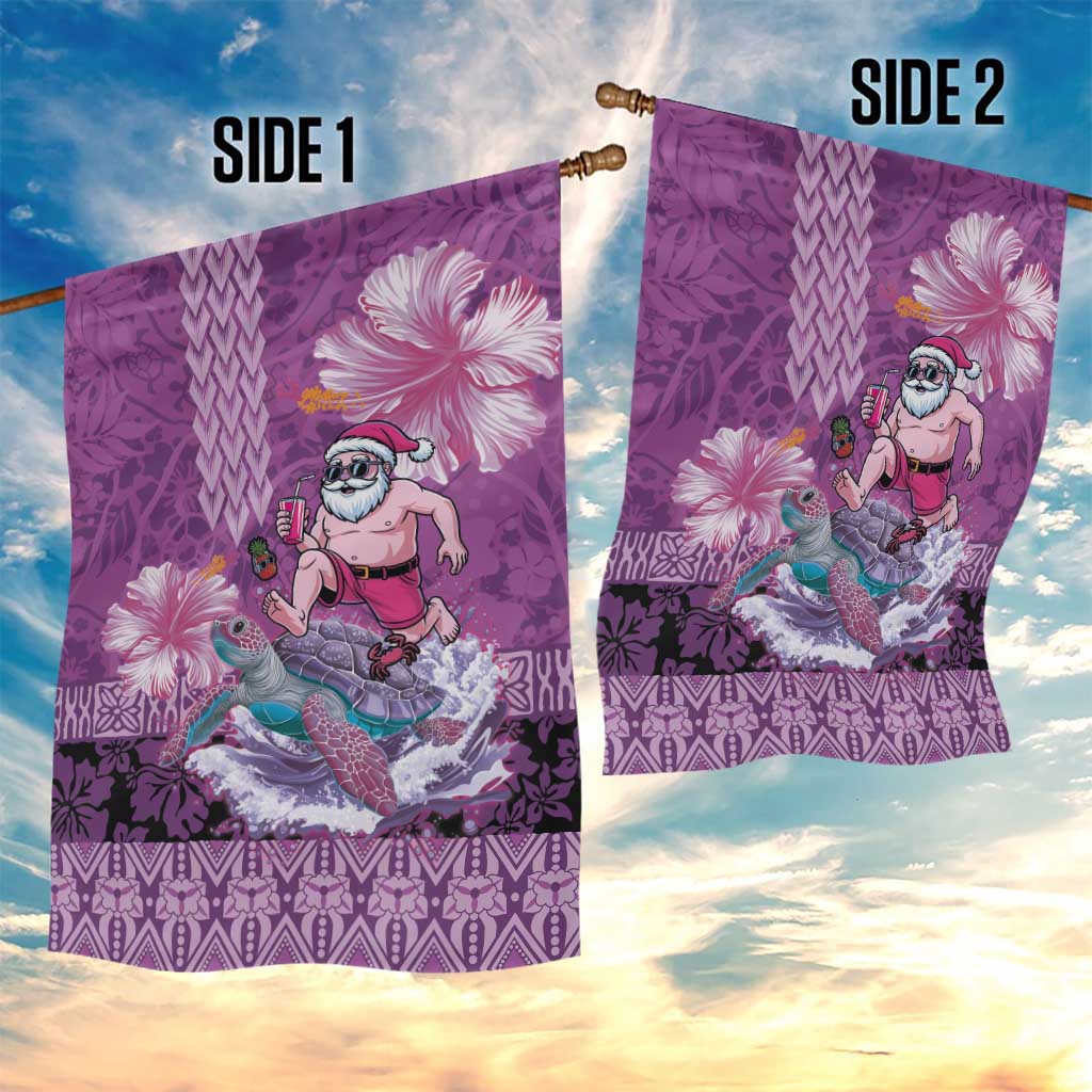 Hawaii Mele Kalikimaka Garden Flag Funny Santa with Tribal Tattoos Kakau Purple Color - Polynesian Pride