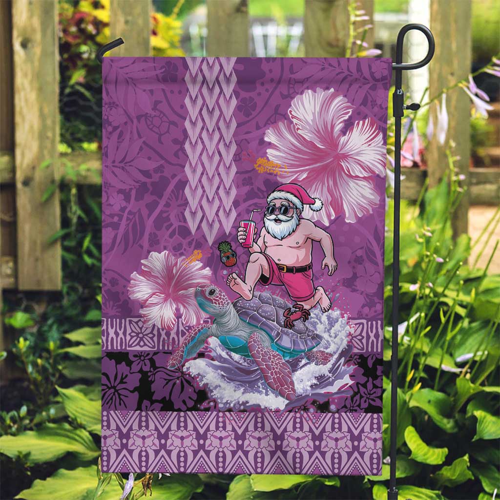 Hawaii Mele Kalikimaka Garden Flag Funny Santa with Tribal Tattoos Kakau Purple Color - Polynesian Pride