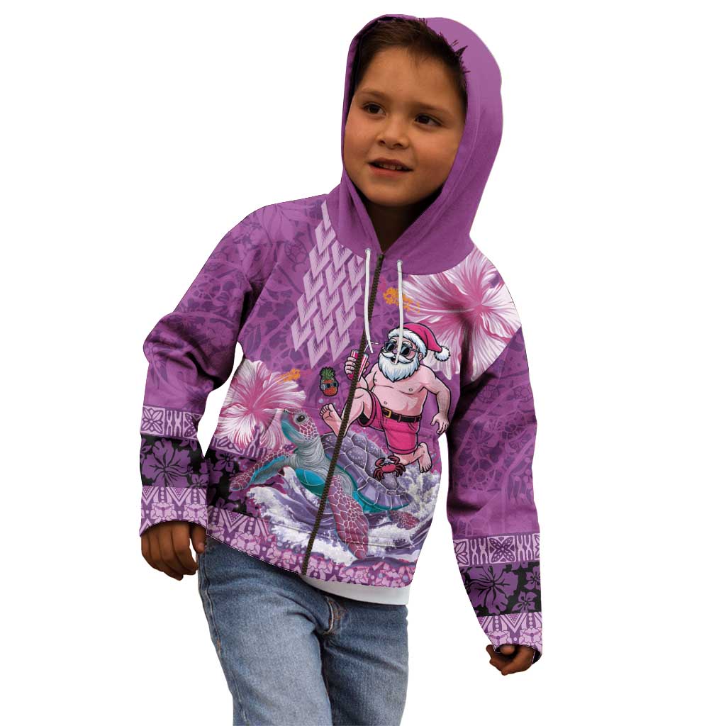 Hawaii Mele Kalikimaka Kid Hoodie Funny Santa with Tribal Tattoos Kakau Purple Color - Polynesian Pride