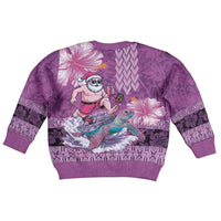 Hawaii Mele Kalikimaka Kid Ugly Christmas Sweater Funny Santa with Tribal Tattoos Kakau Purple Color - Polynesian Pride