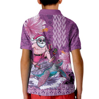 Hawaii Mele Kalikimaka Kid Polo Shirt Funny Santa with Tribal Tattoos Kakau Purple Color - Polynesian Pride