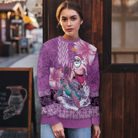 Hawaii Mele Kalikimaka Ugly Christmas Sweater Funny Santa with Tribal Tattoos Kakau Purple Color - Polynesian Pride