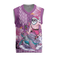 Hawaii Mele Kalikimaka Christmas Knitted V-Neck Vest Funny Santa with Tribal Tattoos Kakau Purple Color - Polynesian Pride