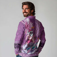 Hawaii Mele Kalikimaka Long Sleeve Polo Shirt Funny Santa with Tribal Tattoos Kakau Purple Color - Polynesian Pride