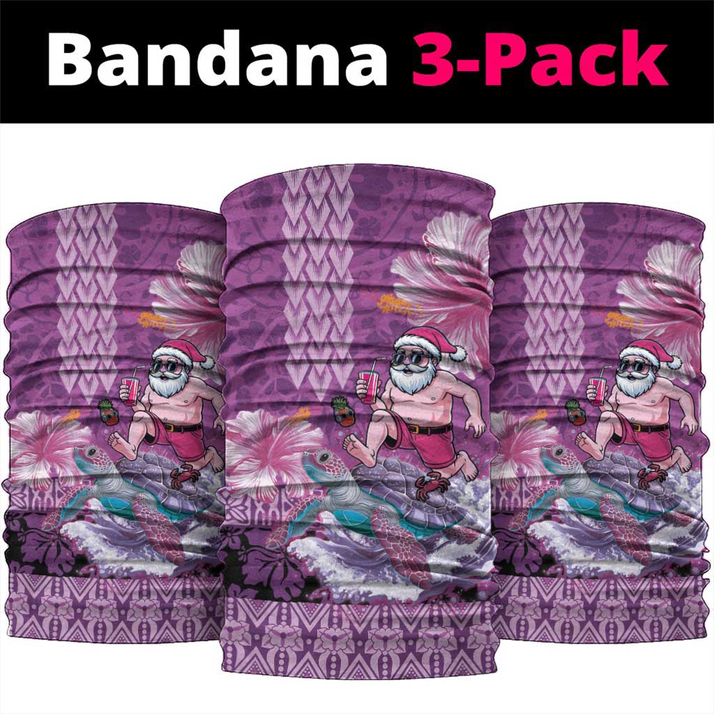 Hawaii Mele Kalikimaka Neck Gaiter Funny Santa with Tribal Tattoos Kakau Purple Color - Polynesian Pride