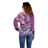 Hawaii Mele Kalikimaka Off Shoulder Sweater Funny Santa with Tribal Tattoos Kakau Purple Color - Polynesian Pride