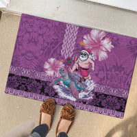 Hawaii Mele Kalikimaka Rubber Doormat Funny Santa with Tribal Tattoos Kakau Purple Color - Polynesian Pride