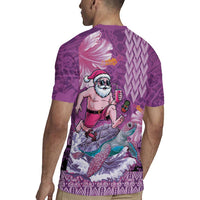 Hawaii Mele Kalikimaka Rugby Jersey Funny Santa with Tribal Tattoos Kakau Purple Color - Polynesian Pride