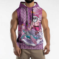Hawaii Mele Kalikimaka Sleeveless Hoodie Funny Santa with Tribal Tattoos Kakau Purple Color - Polynesian Pride