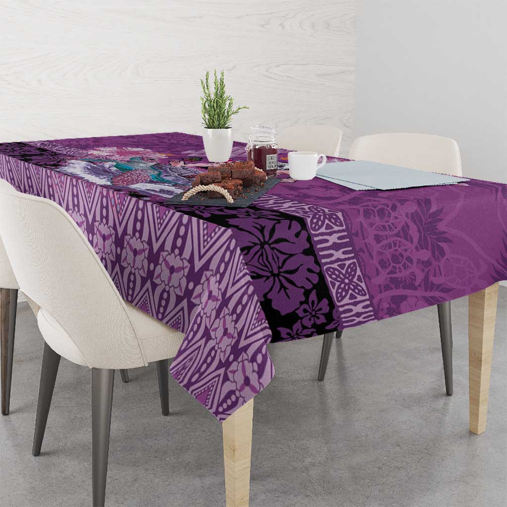 Hawaii Mele Kalikimaka Tablecloth Funny Santa with Tribal Tattoos Kakau Purple Color - Polynesian Pride