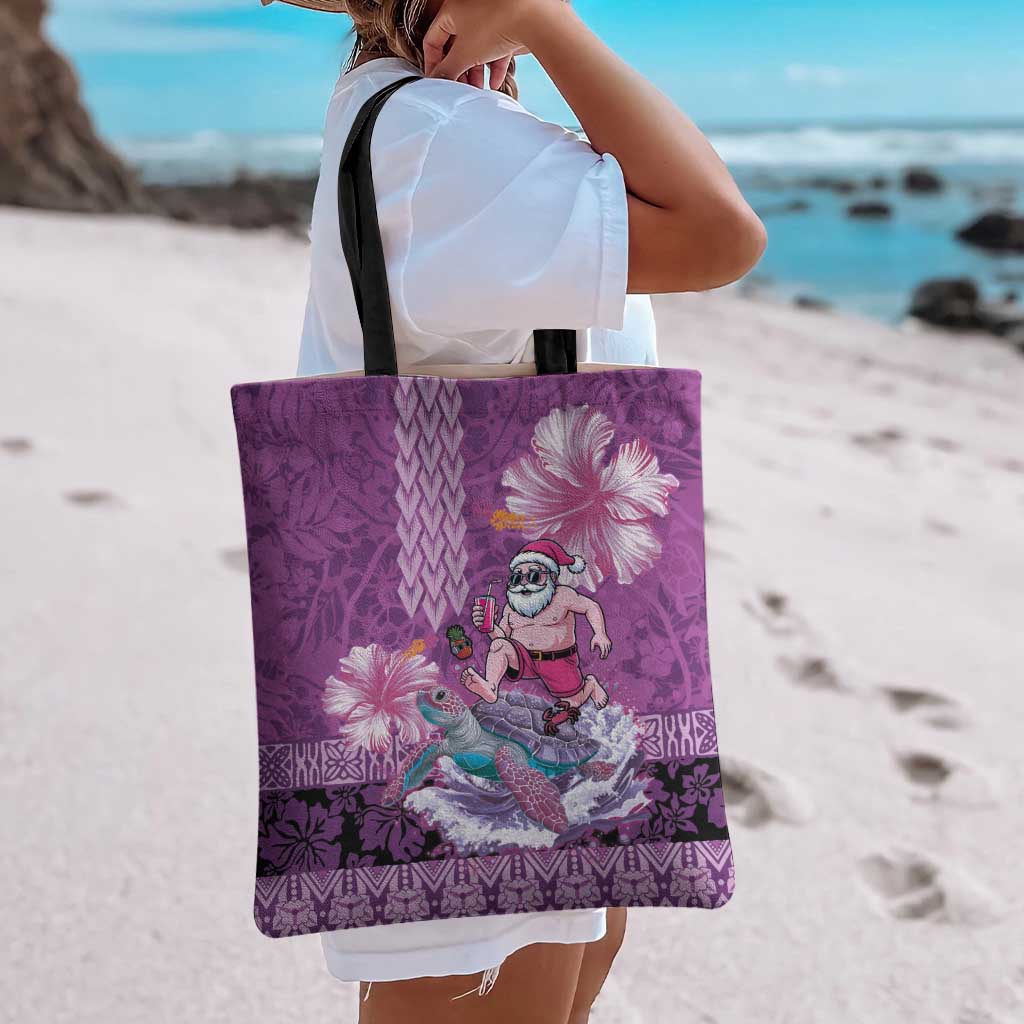 Hawaii Mele Kalikimaka Tote Bag Funny Santa with Tribal Tattoos Kakau Purple Color - Polynesian Pride