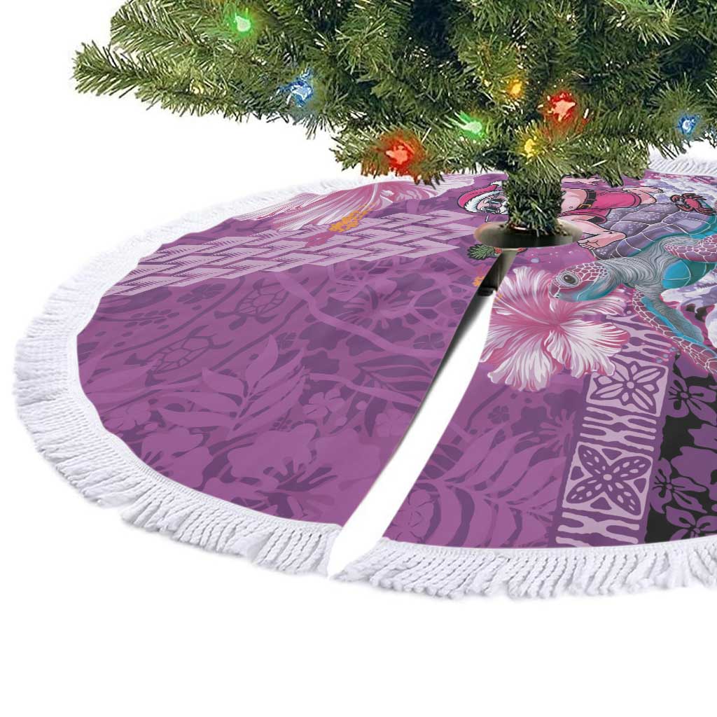 Hawaii Mele Kalikimaka Tree Skirt Funny Santa with Tribal Tattoos Kakau Purple Color - Polynesian Pride