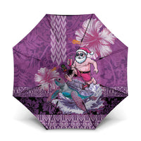 Hawaii Mele Kalikimaka Umbrella Funny Santa with Tribal Tattoos Kakau Purple Color - Polynesian Pride