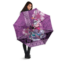 Hawaii Mele Kalikimaka Umbrella Funny Santa with Tribal Tattoos Kakau Purple Color - Polynesian Pride