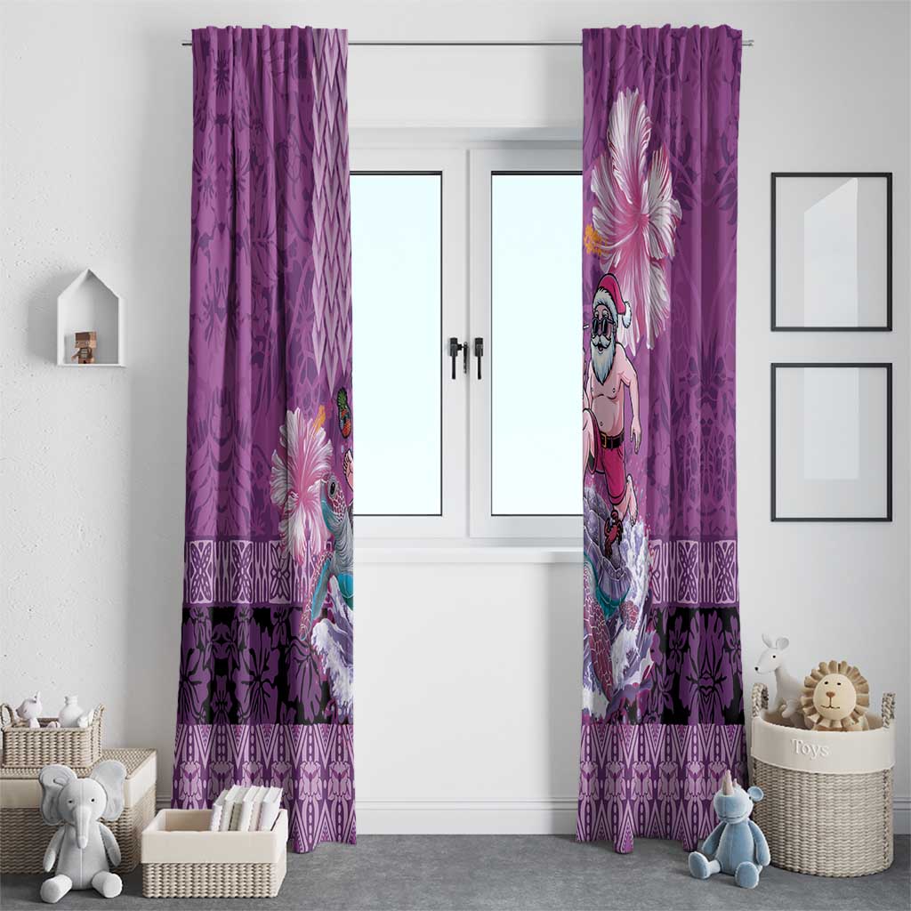 Hawaii Mele Kalikimaka Window Curtain Funny Santa with Tribal Tattoos Kakau Purple Color - Polynesian Pride