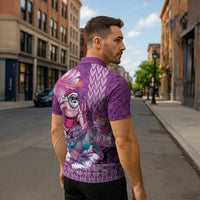 Hawaii Mele Kalikimaka Zipper Polo Shirt Funny Santa with Tribal Tattoos Kakau Purple Color - Polynesian Pride