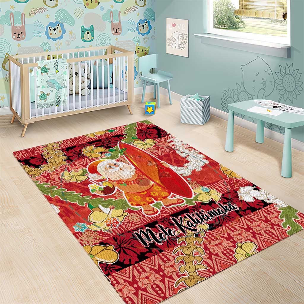 Hawaii Santa Mele Kalikimaka Area Rug Tropical Puakenikeni Lei with Polynesian Tribal Pattern - Polynesian Pride