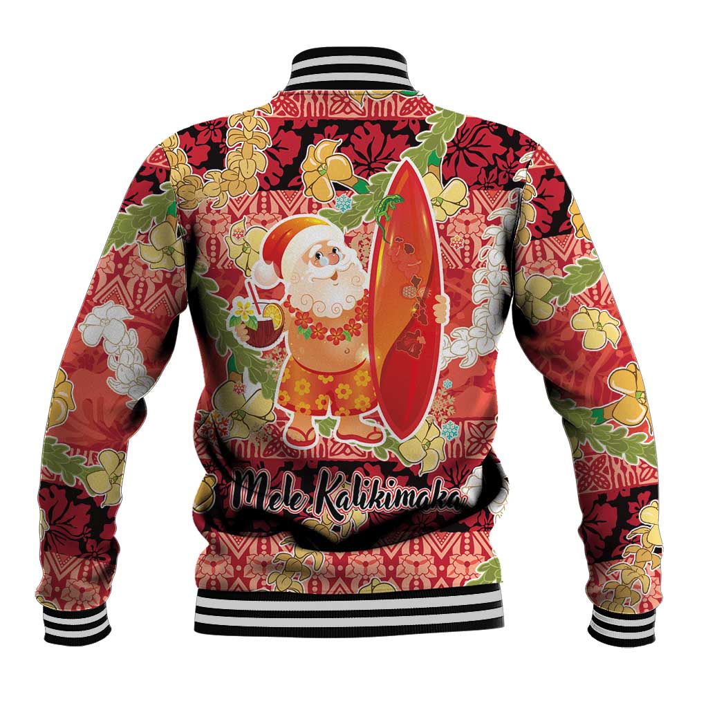 Hawaii Santa Mele Kalikimaka Baseball Jacket Tropical Puakenikeni Lei with Polynesian Tribal Pattern - Polynesian Pride