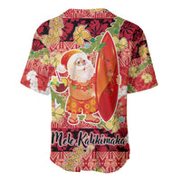Hawaii Santa Mele Kalikimaka Baseball Jersey Tropical Puakenikeni Lei with Polynesian Tribal Pattern - Polynesian Pride