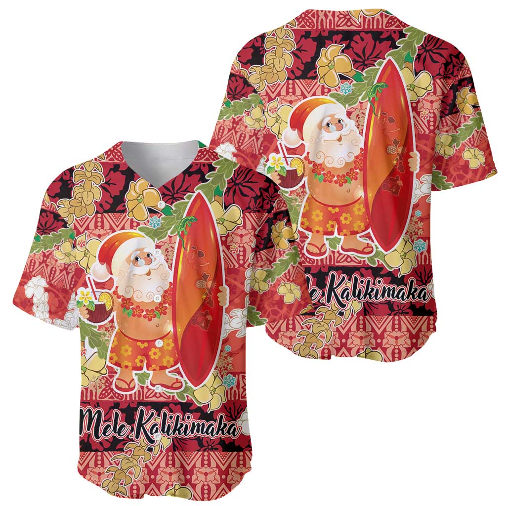Hawaii Santa Mele Kalikimaka Baseball Jersey Tropical Puakenikeni Lei with Polynesian Tribal Pattern - Polynesian Pride